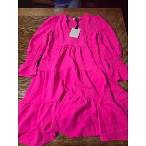 NWT TUCKERNUCK POMANDER PLACE  Electric Pink Crepe Kenzo MINI Dress size XS - Picture 2 of 5